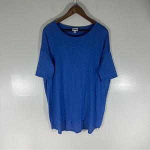 LuLaRoe Oversized High Low Short Sleeve Boat Neck Tee Rayon Blend Blue Small
